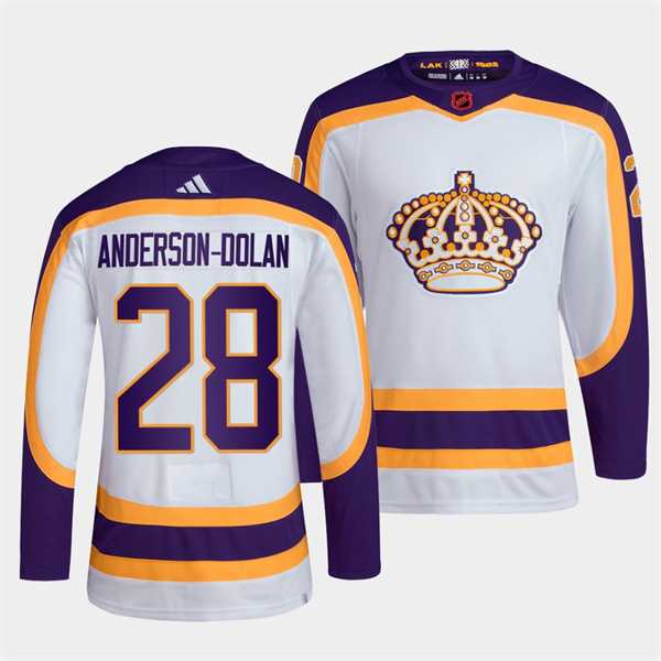 Mens Los Angeles Kings #28 Jaret Anderson-Dolan White 2022 Reverse Retro Stitched Jersey Dzhi